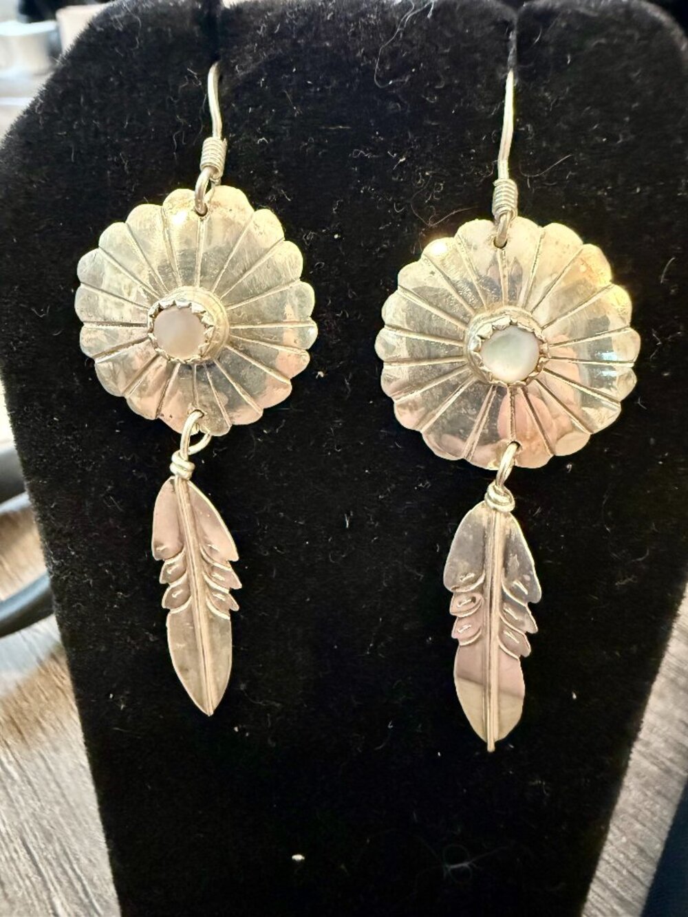 Vintage Navajo Handmade Sterling Silver Feather earrings